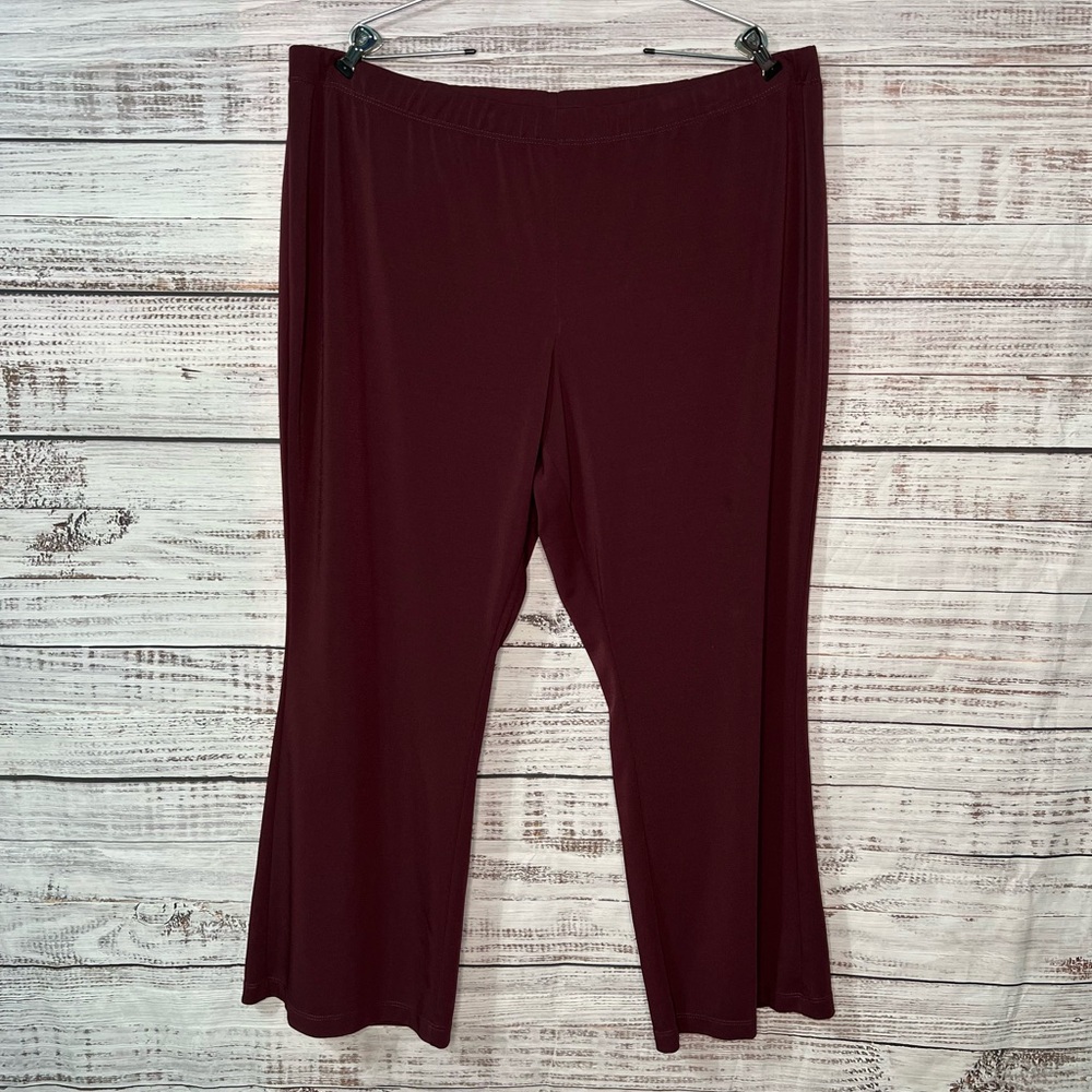 Susan Graver 2X Petite Maroon Pants Flowy Leg Pull On Style Stretch Waist